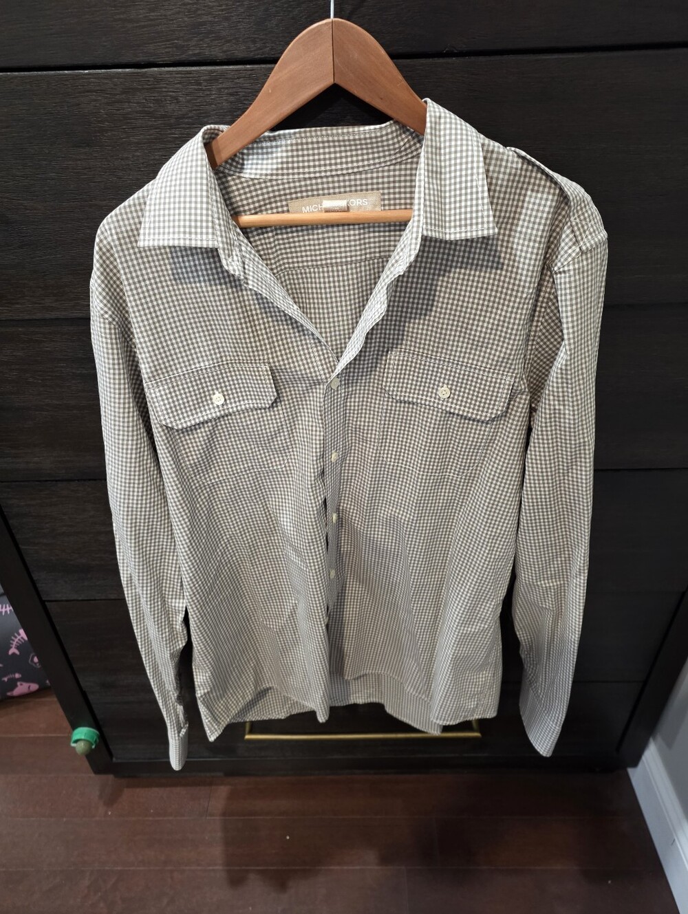 Michael Kors Men’s Brown & White Micro-Check Button-Down Shirt